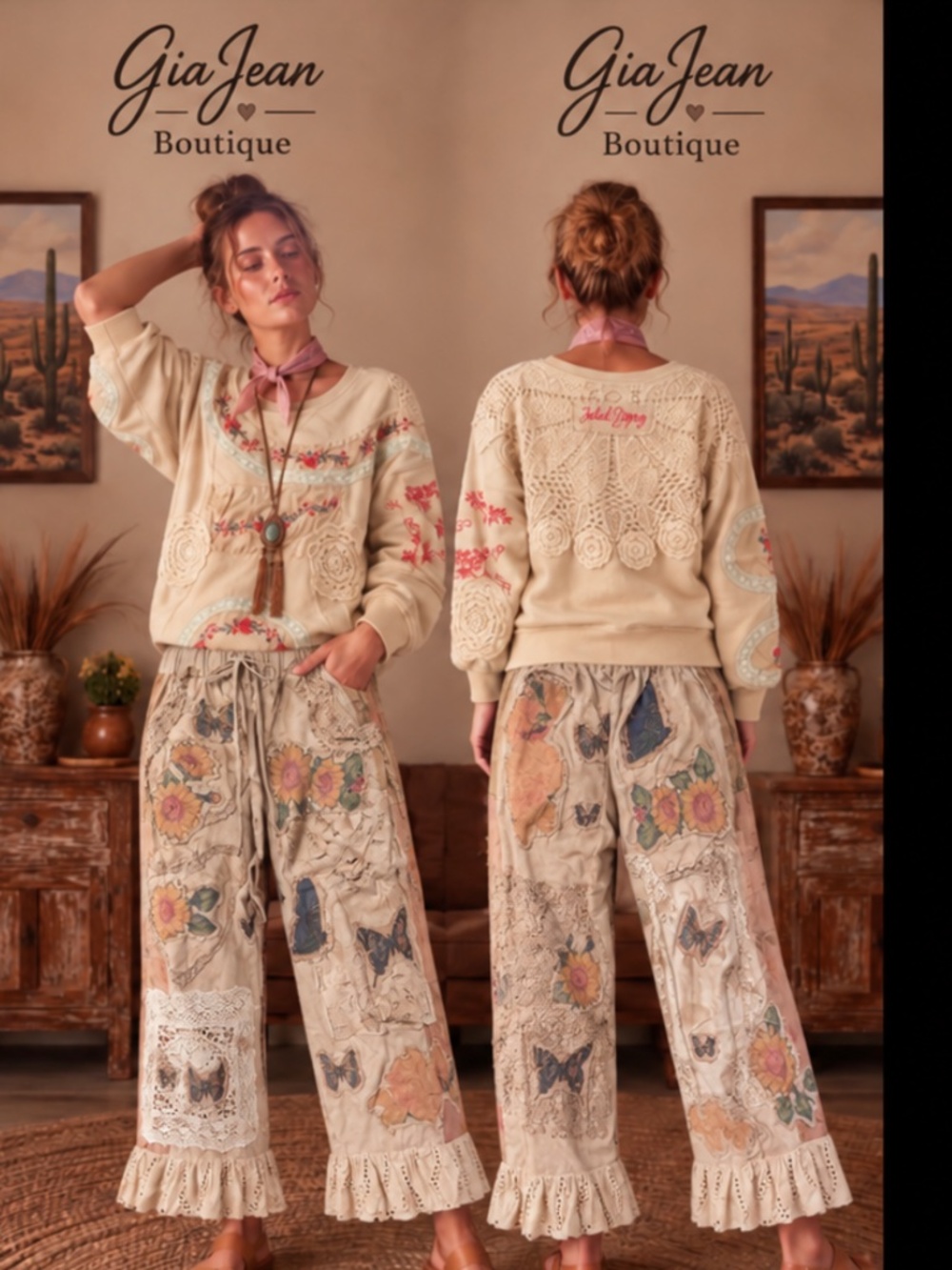 ❤️ JADED GYPSY “ FLORAL BUTTERFLY “ JADED GYPSY FLORAL BUTTERFLY MEADOW PANTS